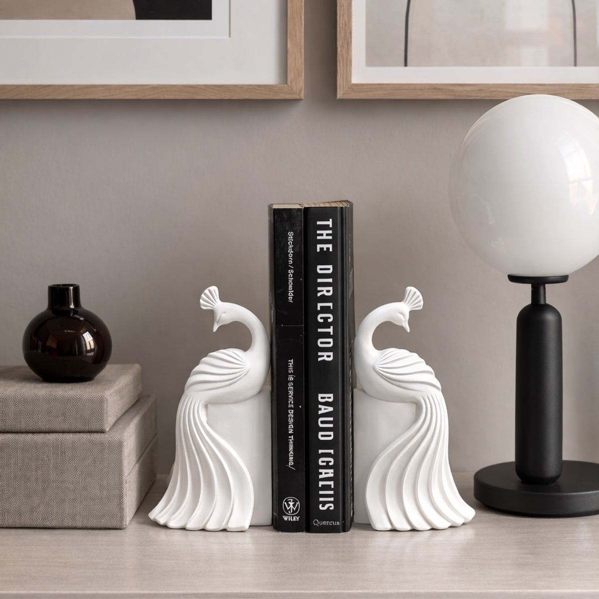White Peacock Bookends