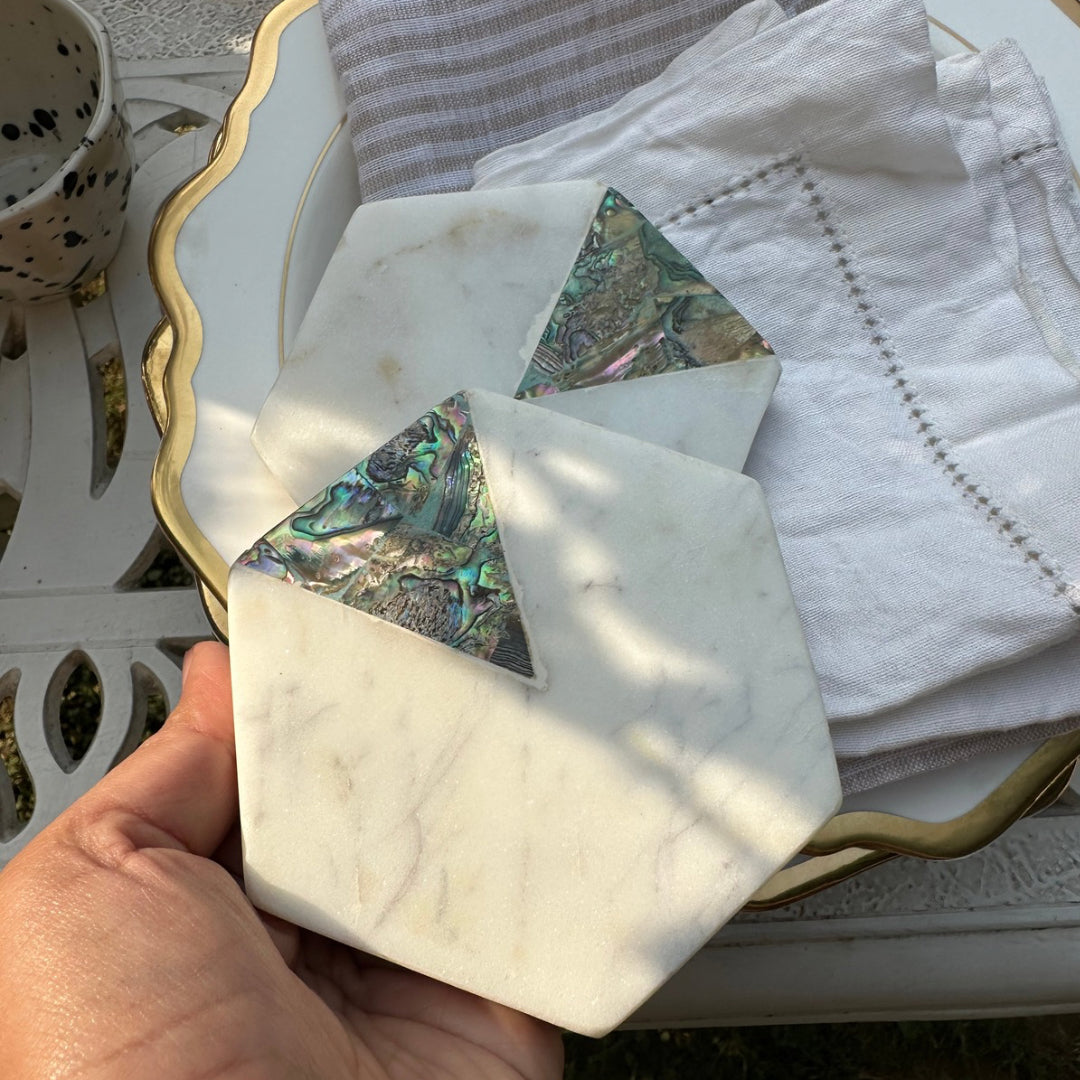 Stefano Marble Coasters with Abalone Shell Inlay (Set of 2)