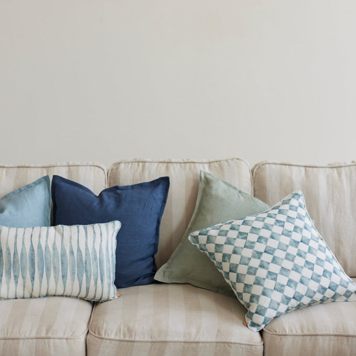 Ripple Blue Oblong Linen Cushion Cover by Sanctuary Living - Home Artisan