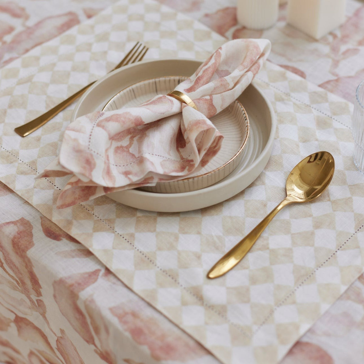 Checker Beige Table Mat (Set of 2) by Sanctuary Living - Home Artisan