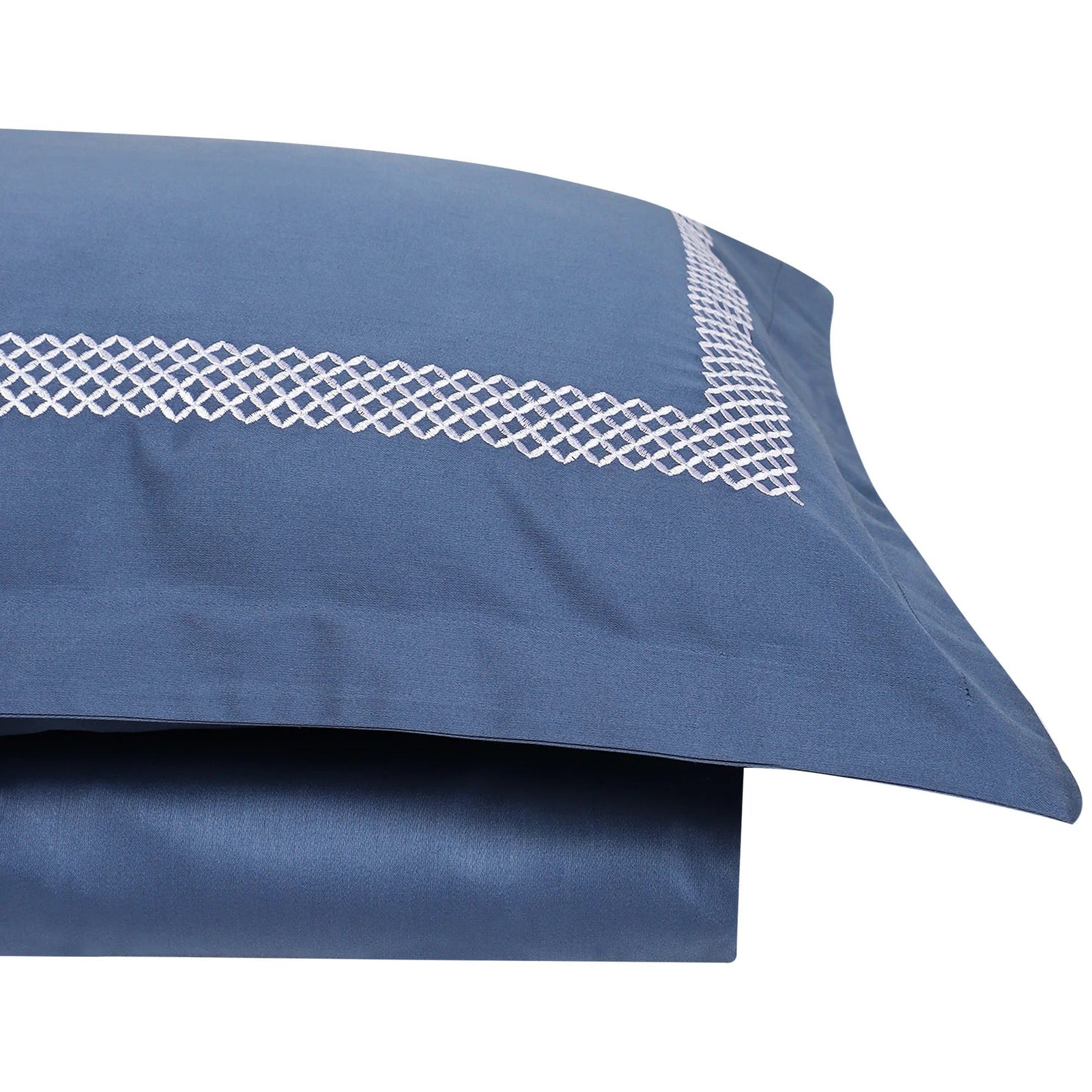 Waffle Moonlight Blue Cotton Sateen Bed Sheet by Veda Homes