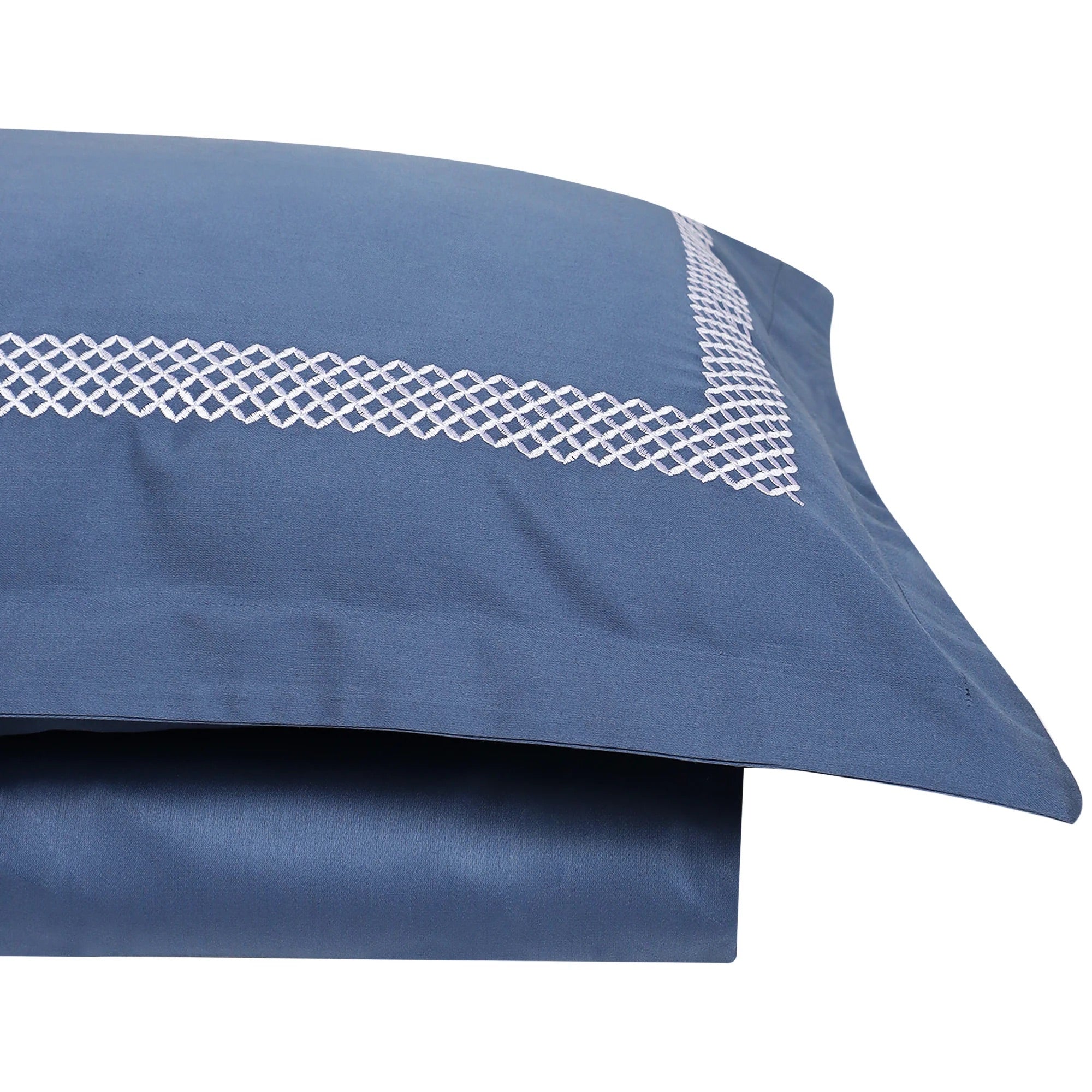 Waffle Moonlight Blue Cotton Sateen Bed Sheet by Veda Homes - Home Artisan