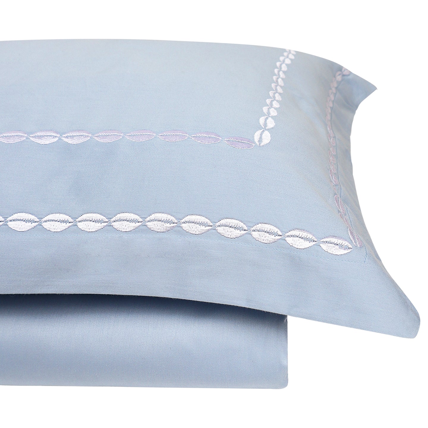 Sea Shell Powder Blue Cotton Sateen Bed Sheet by Veda Homes - Home Artisan