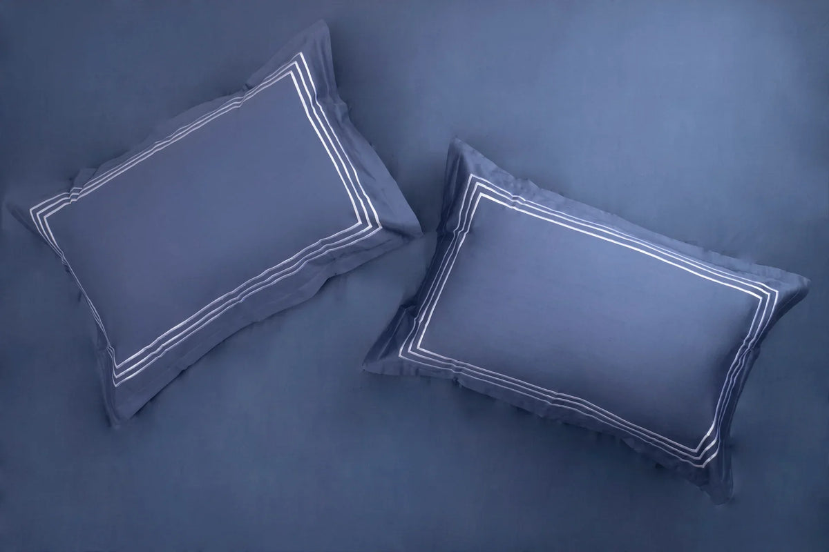 Parallel Moonlight Blue Cotton Sateen Bed Sheet by Veda Homes - Home Artisan