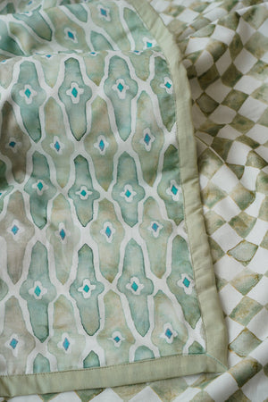Checker Mosaic Green Dohar by Sanctuary Living - Home Artisan