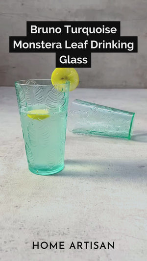 Bruno Turquoise Monstera Leaf Drinking Glass (Set of 2)