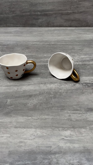 Esmira Golden Polka Dot Ceramic Cup with Golden Handle