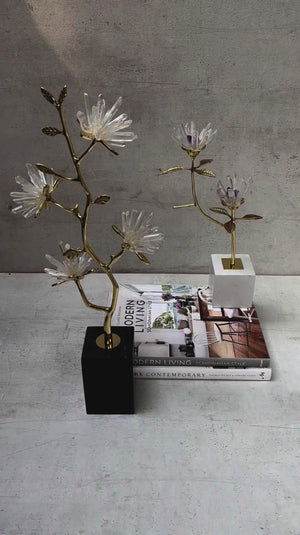 Ardenia Golden Flora Brass and Crystal Sculpture