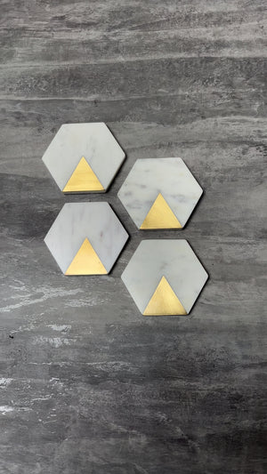 Sirocco Hexagon Marble and Brass Coasters - Set of 4
