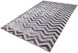 The Indigo Chevron Hand Loom Carpet (4x6) By Qaaleen - Home Artisan