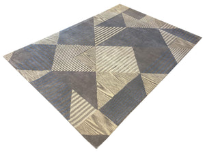 Grey Blocks Hand Tufted Carpet (7.25x5) By Qaaleen