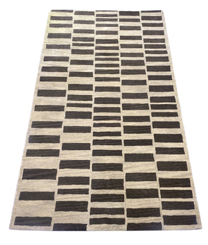 Brown Blocks Hand Tufted Carpet (8x4.25) By Qaaleen