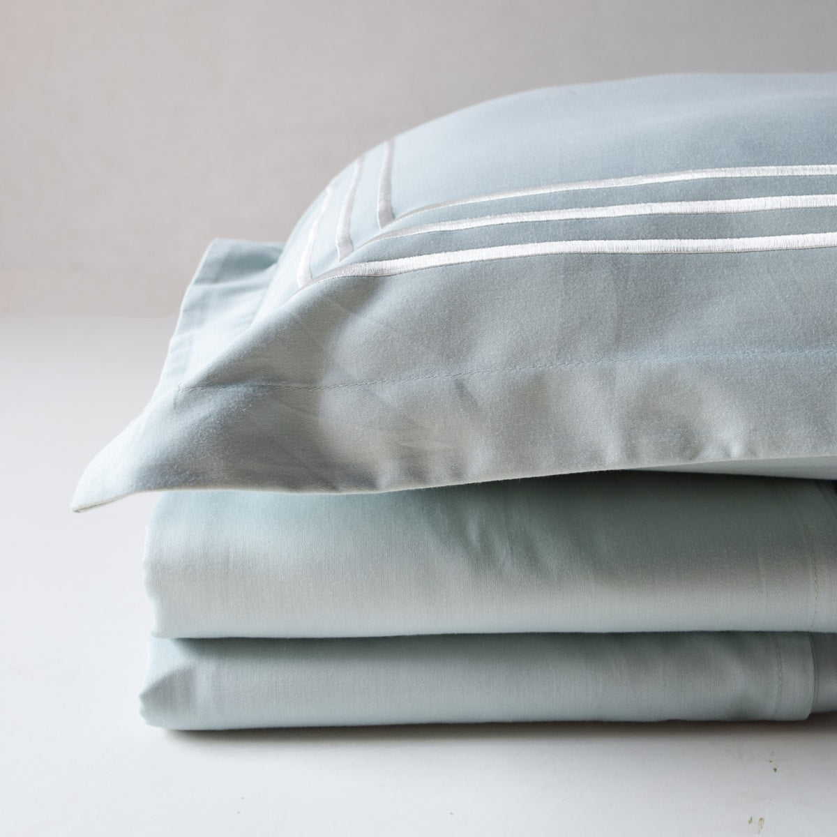 Parallel Frosty Green Cotton Sateen Bed Sheet by Veda Homes