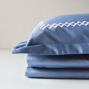 Cubes Moonlight Blue Cotton Sateen Bed Sheet by Veda Homes