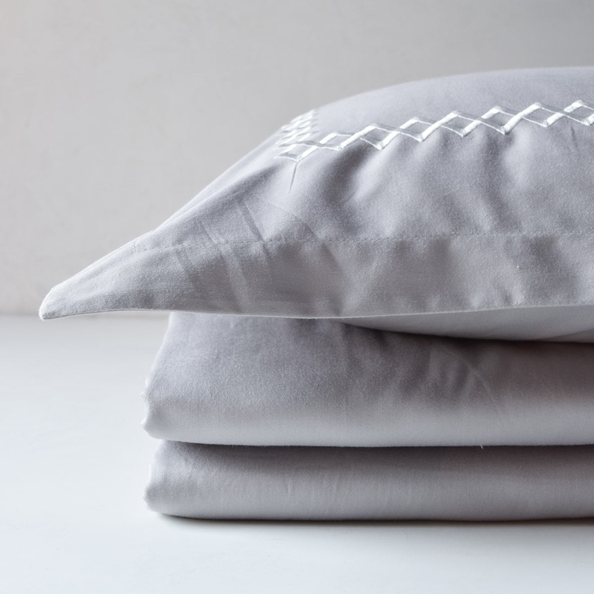 Cubes Modern Grey Cotton Sateen Bed Sheet by Veda Homes