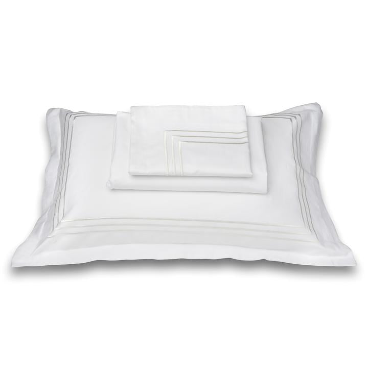 Parallel White Cotton Sateen Bed Sheet by Veda Homes