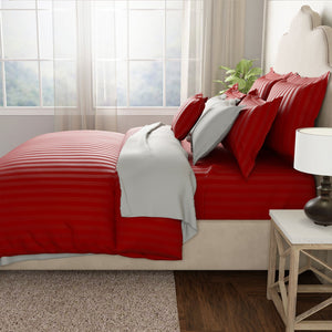 Mcb 1 Inch Stripe Egyptian Cotton Bed Sheet (Red) by By Adab - Home Artisan