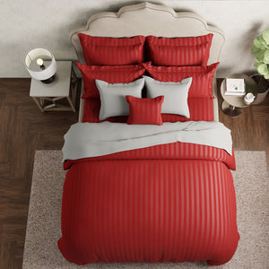 Mcb 1 Inch Stripe Egyptian Cotton Bed Sheet (Red) by By Adab - Home Artisan