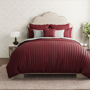 Mcb 1 Inch Stripe Egyptian Cotton Bed Sheet (Maroon) by By Adab - Home Artisan