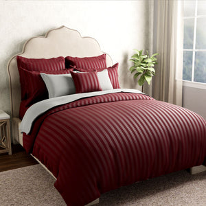 Mcb 1 Inch Stripe Egyptian Cotton Bed Sheet (Maroon) by By Adab - Home Artisan