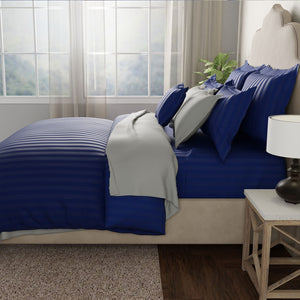 Mcb 1 Inch Stripe Egyptian Cotton Bed Sheet (Navy Blue) by By Adab - Home Artisan
