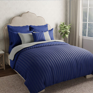 Mcb 1 Inch Stripe Egyptian Cotton Bed Sheet (Navy Blue) by By Adab - Home Artisan