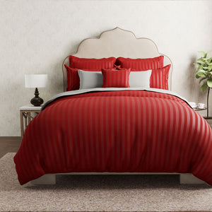 Mcb 1 Inch Stripe Egyptian Cotton Duvet Cover Set (Red) by By Adab - Home Artisan