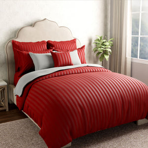 Mcb 1 Inch Stripe Egyptian Cotton Duvet Cover Set (Red) by By Adab - Home Artisan