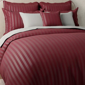 Mcb 1 Inch Stripe Egyptian Cotton Duvet Cover Set (Maroon) by By Adab - Home Artisan