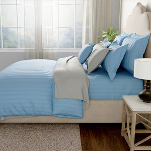 Mcb 1 Inch Stripe Egyptian Cotton Duvet Cover Set (Sky Blue) by By Adab - Home Artisan