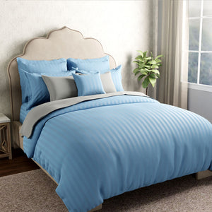 Mcb 1 Inch Stripe Egyptian Cotton Duvet Cover Set (Sky Blue) by By Adab - Home Artisan