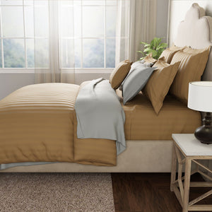 Mcb 1 Inch Stripe Egyptian Cotton Duvet Cover Set (Khakhi) by By Adab - Home Artisan