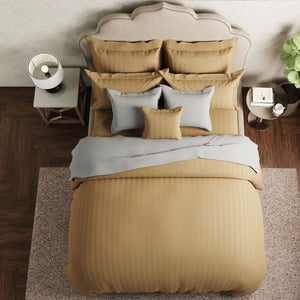 Mcb 1 Inch Stripe Egyptian Cotton Duvet Cover Set (Khakhi) by By Adab - Home Artisan