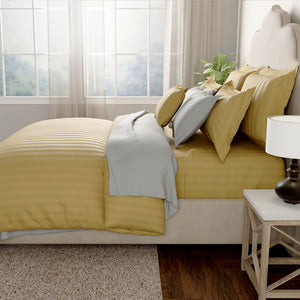Mcb 1 Inch Stripe Egyptian Cotton Duvet Cover Set (Yellow) by By Adab - Home Artisan