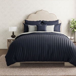 Mcb 1 Inch Stripe Egyptian Cotton Duvet Cover Set (Night Blue) by By Adab - Home Artisan