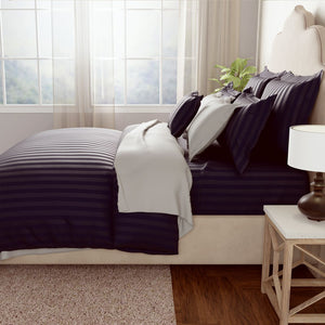 Mcb 1 Inch Stripe Egyptian Cotton Duvet Cover Set (Night Blue) by By Adab - Home Artisan