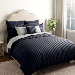 Mcb 1 Inch Stripe Egyptian Cotton Duvet Cover Set (Night Blue) by By Adab - Home Artisan