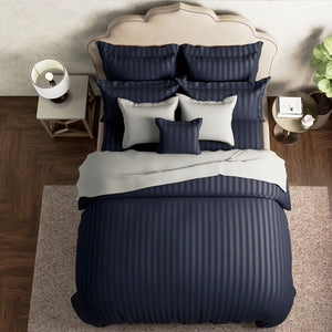 Mcb 1 Inch Stripe Egyptian Cotton Duvet Cover Set (Night Blue) by By Adab - Home Artisan