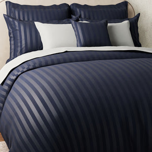 Mcb 1 Inch Stripe Egyptian Cotton Duvet Cover Set (Night Blue) by By Adab - Home Artisan