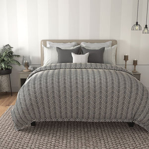 Msc Herringbone I Egyptian Cotton Duvet Cover Set (Black) by By Adab - Home Artisan