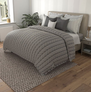 Msc Herringbone I Egyptian Cotton Duvet Cover Set (Black) by By Adab - Home Artisan