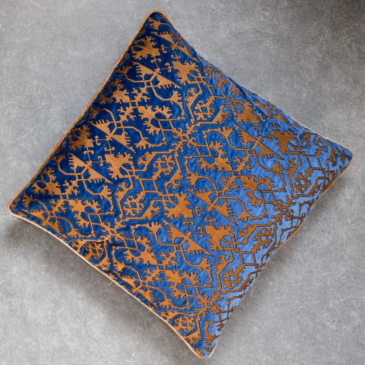 Gul Blue and Gold Embroidered Cushion Cover by Valaya Home for Tapestry - Home Artisan