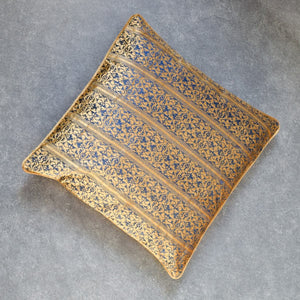 Ara Blue and Gold Embroidered Cushion by Valaya Home for Tapestry - Home Artisan