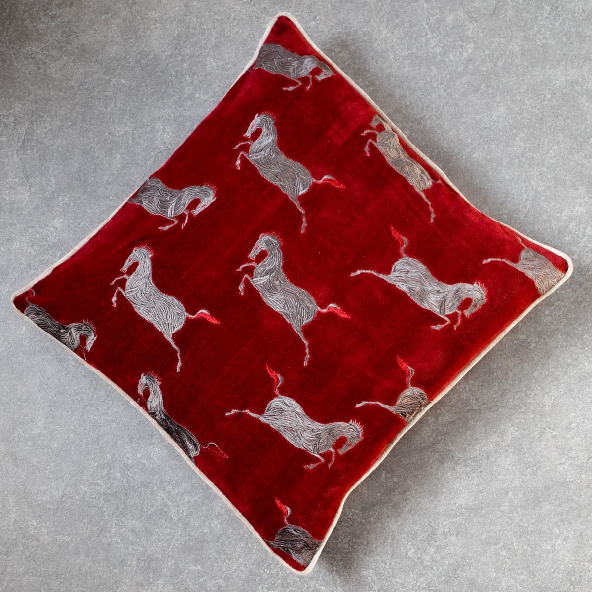 Fiza RR Red and Taupe Embroidered Cushion Cover by Valaya Home for Tapestry - Home Artisan