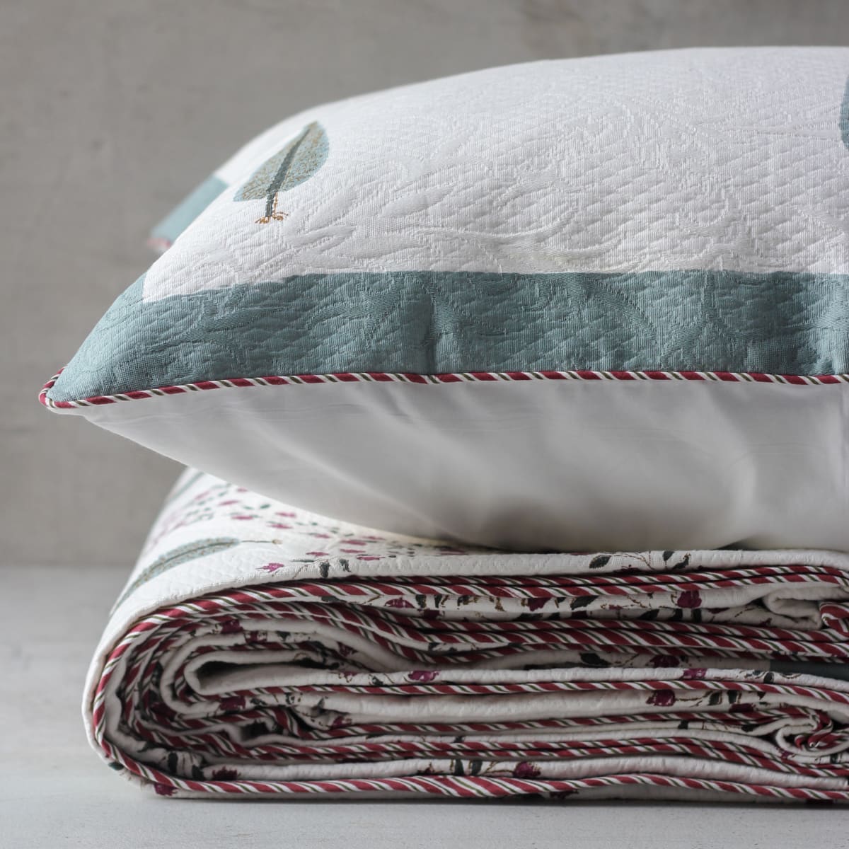 Malia Floral Meshwork Block Print Bed Cover