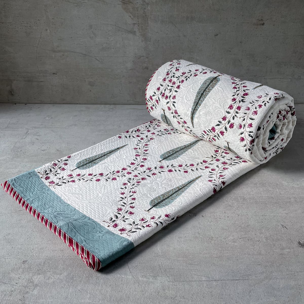 Malia Floral Meshwork Block Print Bed Cover