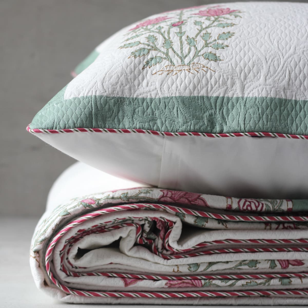 Maira Floral Pattern Hand Block Print Bed Cover