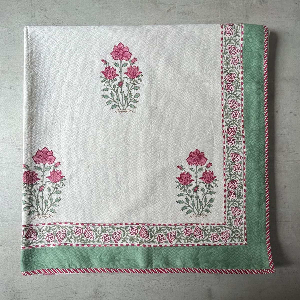 Maira Floral Pattern Hand Block Print Bed Cover