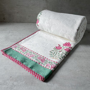 Maira Floral Pattern Hand Block Print Bed Cover