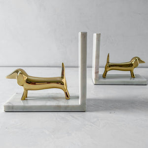 Coco Marble and Brass Dachshund Bookends